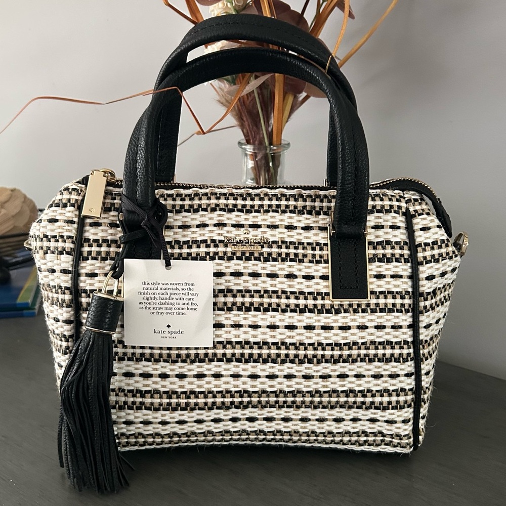 Stylish NWT Kate Spade Black and White Tweed Handbag